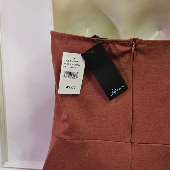 Soprano R. Marsala Strapless Front Split Midi Dress, Large, NWT - Picture 16 of 16
